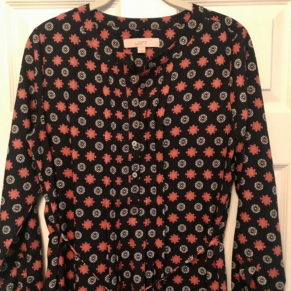 LOFT navy blue patterned shirt dress, size S